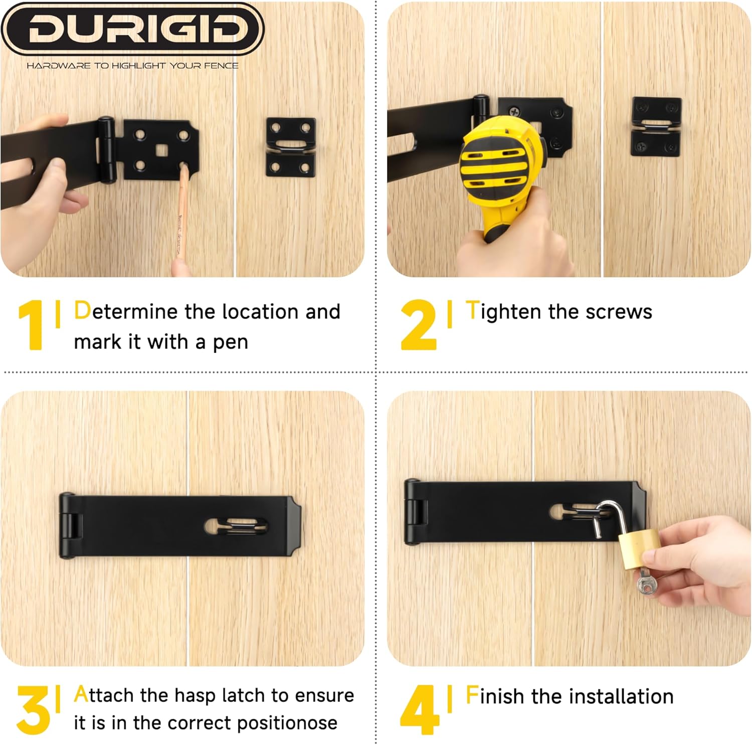 Stainless Steel 7-1/2 Inch Door Latch with Padlock for Garden Shed, Toolbox, Fence Gate - Black Finish - 1 Pack - WildKart