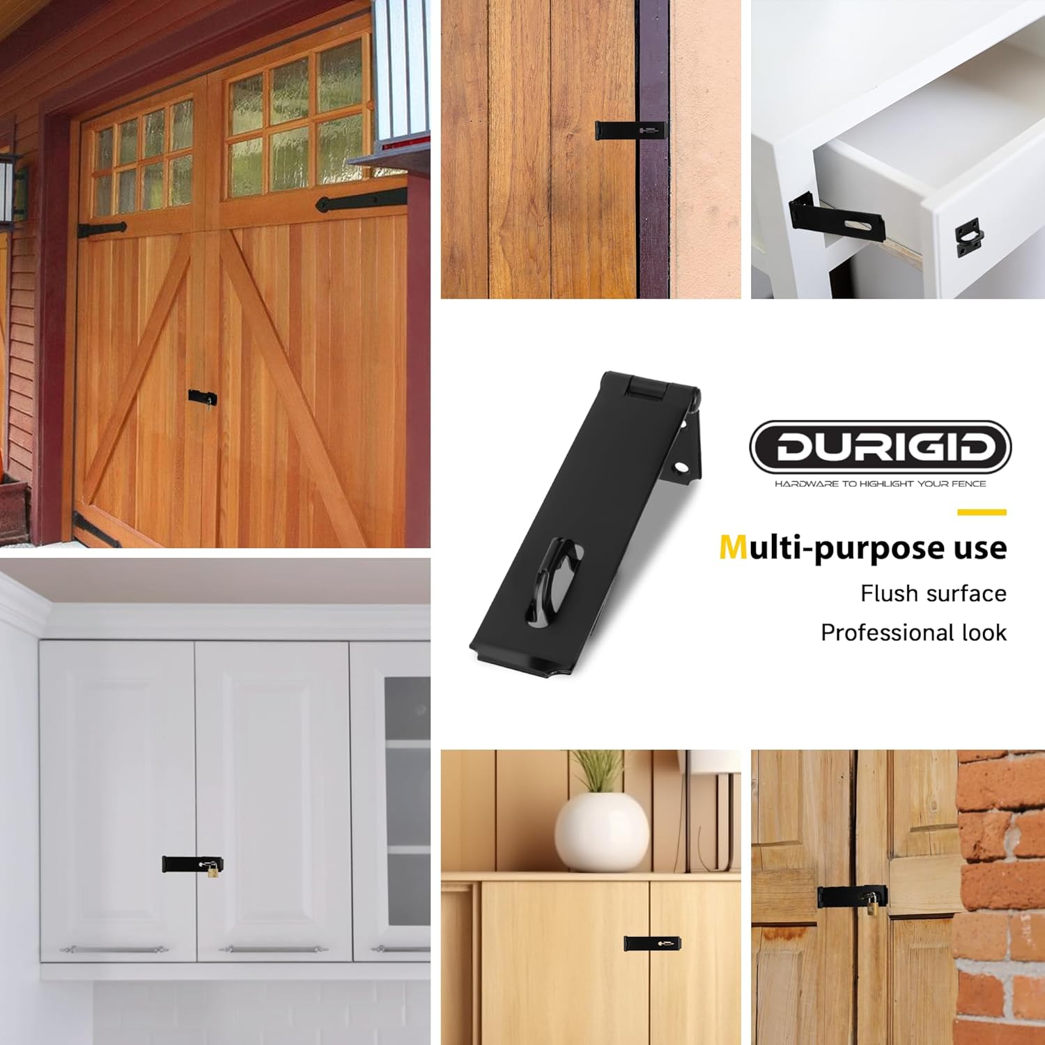 Stainless Steel 7-1/2 Inch Door Latch with Padlock for Garden Shed, Toolbox, Fence Gate - Black Finish - 1 Pack - WildKart