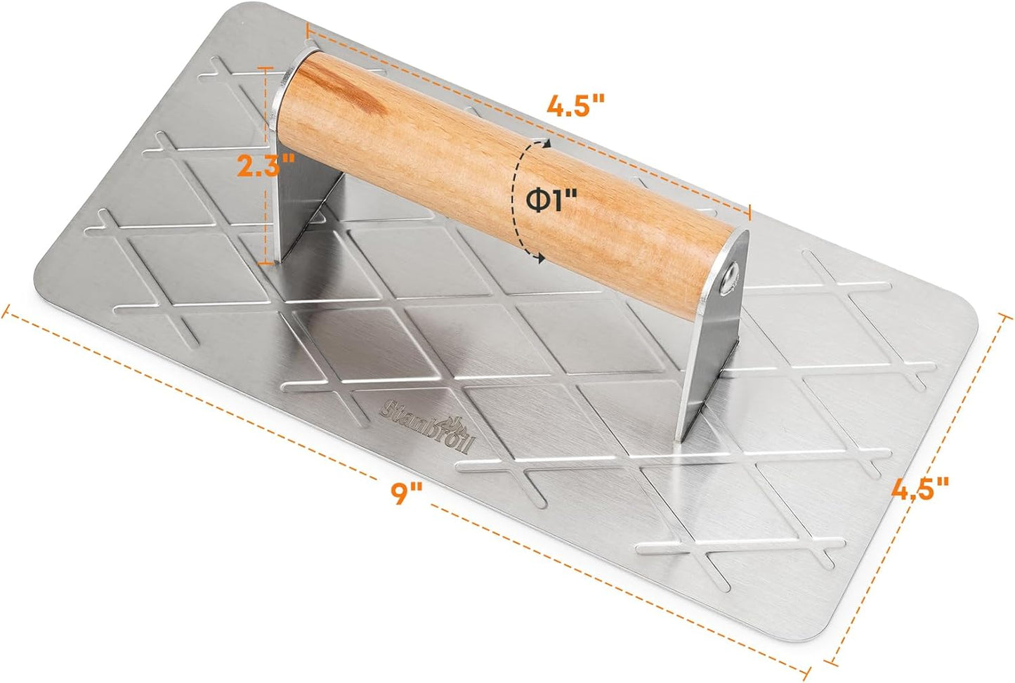 Stainless Steel 9” x 4.5” Bacon Press for Griddle - Professional Grill Accessory for Flat Top Cooking