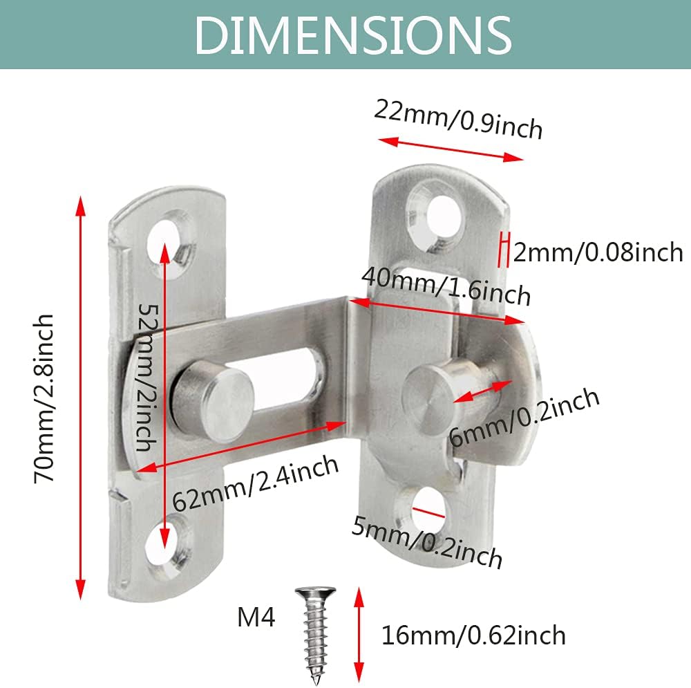 Stainless Steel 90 Degree Barn Door Latch Sliding Lock - Safety Hasp for Moving Doors