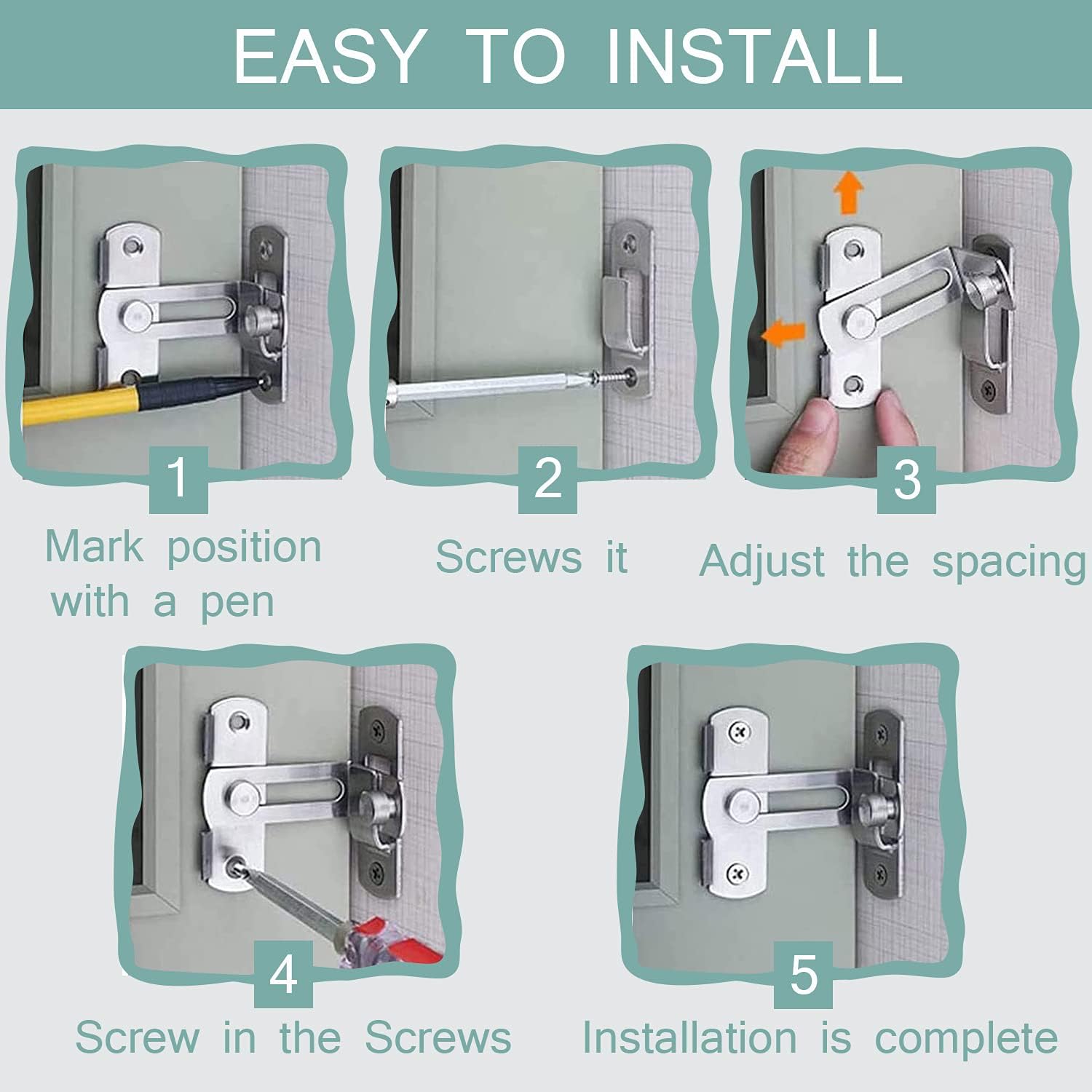 Stainless Steel 90 Degree Barn Door Latch Sliding Lock - Safety Hasp for Moving Doors