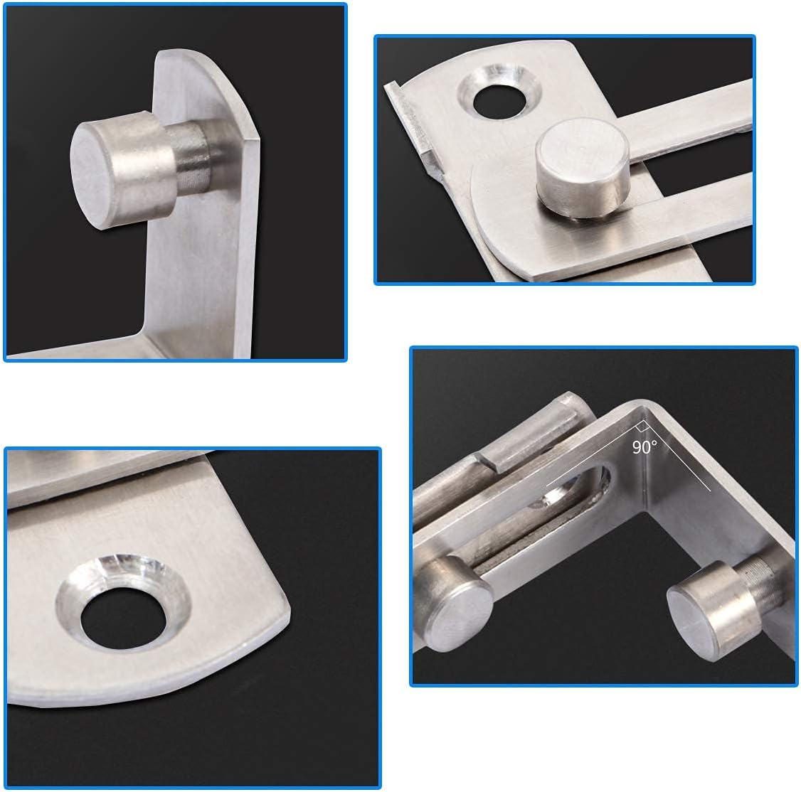 Stainless Steel 90 Degree Barn Door Latch Sliding Lock - Safety Hasp for Moving Doors