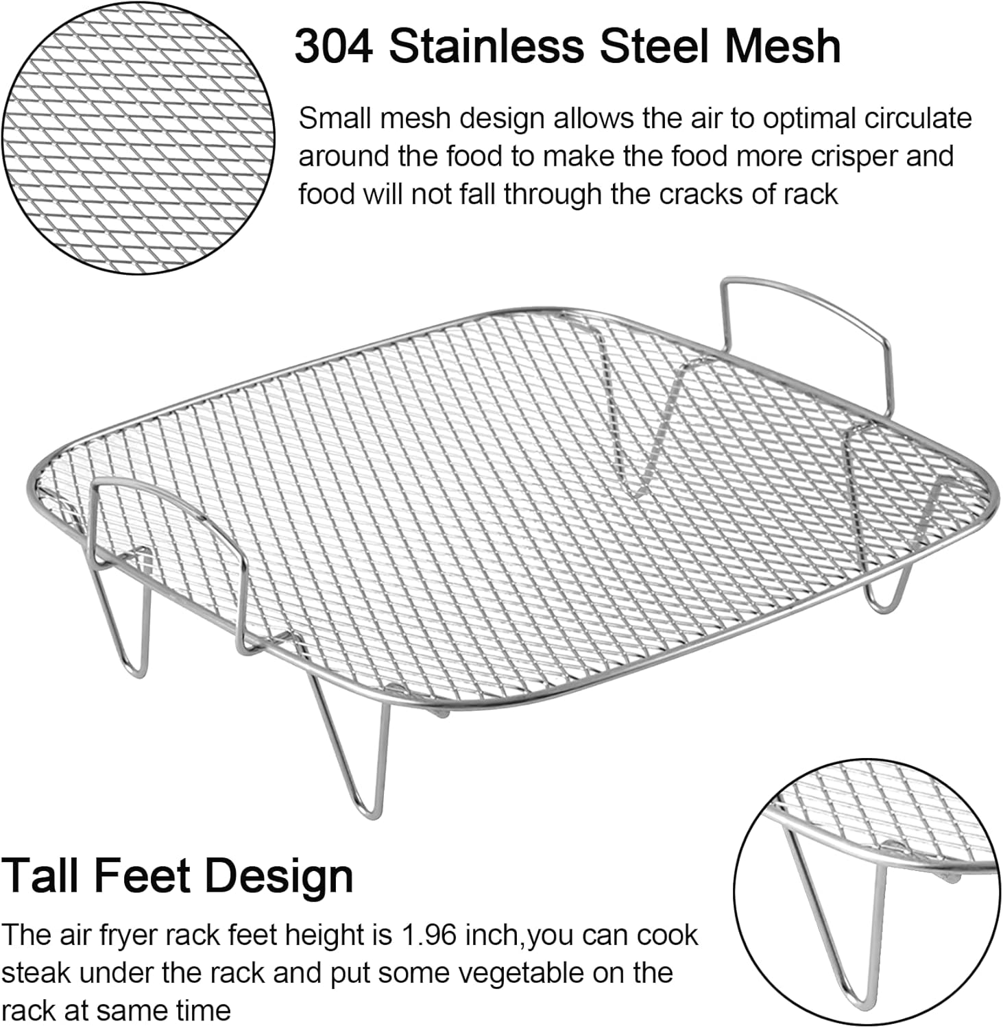 Stainless Steel 9.37 inch Air Fryer Rack Compatible with Gourmia GAF858 - Accessories for 8-12QT Fryers