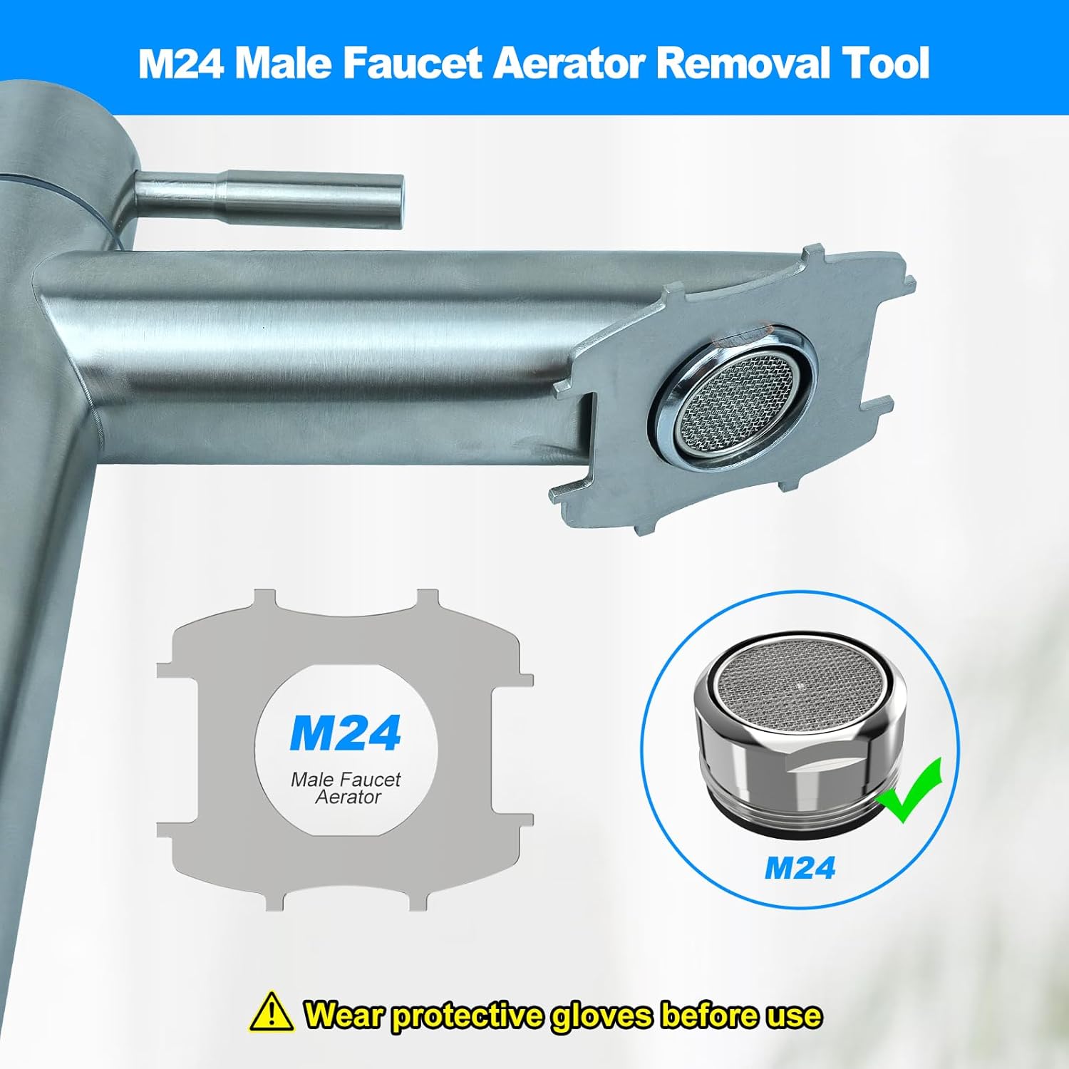 Stainless Steel Aerator Key for M24 Male Faucet Aerators - Removes M22 and M24 Recessed Aerators with Ease