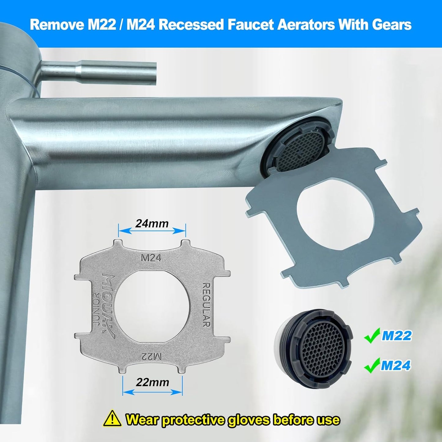 Stainless Steel Aerator Key for M24 Male Faucet Aerators - Removes M22 and M24 Recessed Aerators with Ease