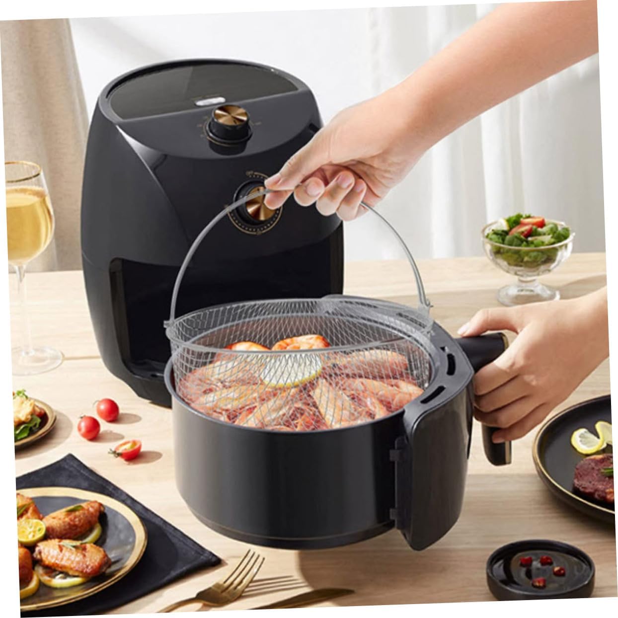 Stainless Steel Air Fryer Basket Liner Pan Set for Ninja Air Fryer - Accessories for Pro Oven, Wok, Ramekins, Square Fryer