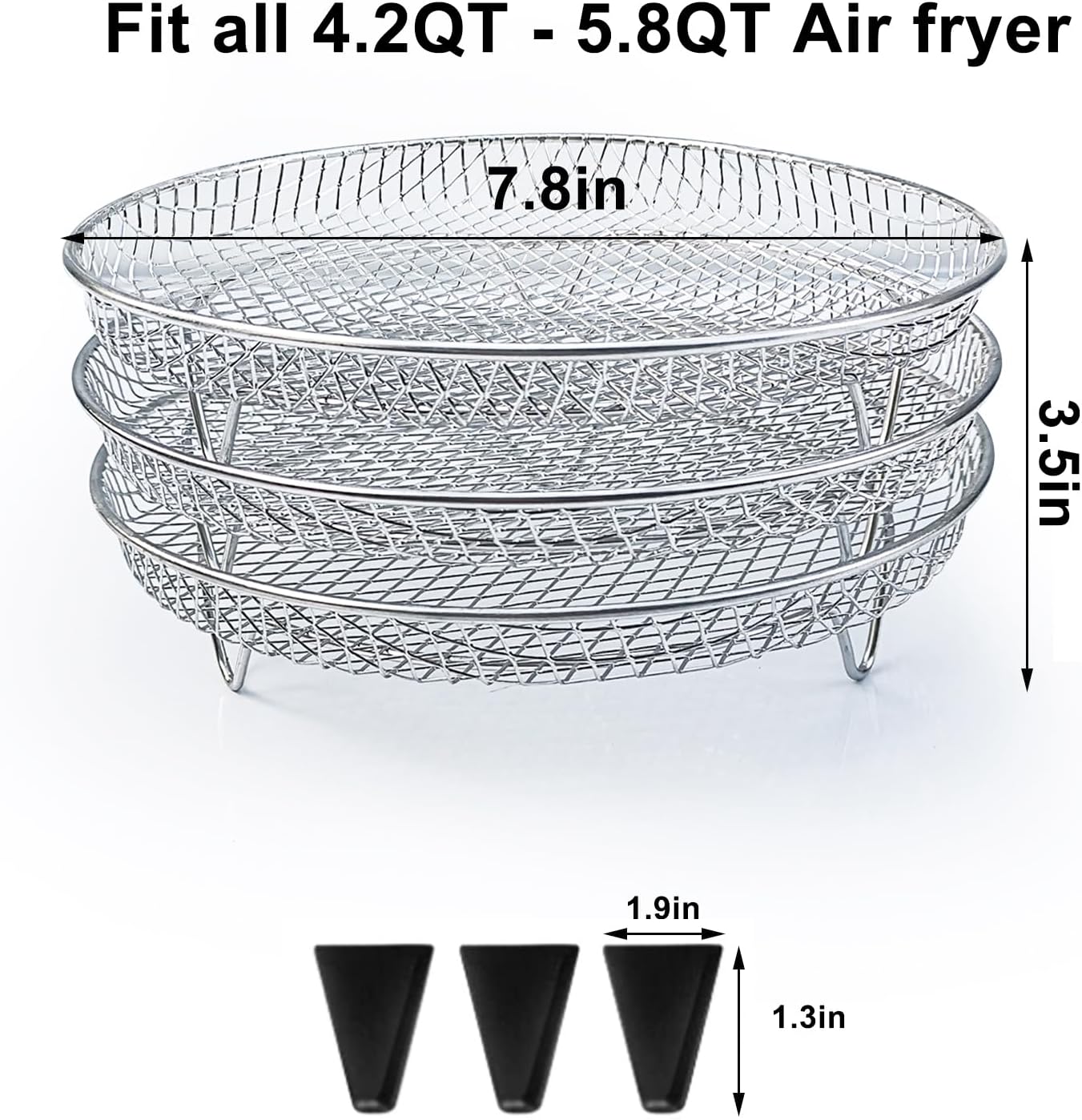 Stainless Steel Air Fryer Dehydrator Racks - Three Stackable Upgrade Rack for Gowise, Phillips, Cozyna, Ninja Airfryer - Round Fit 4.2QT-5.8QT - Oven, Press Cooker