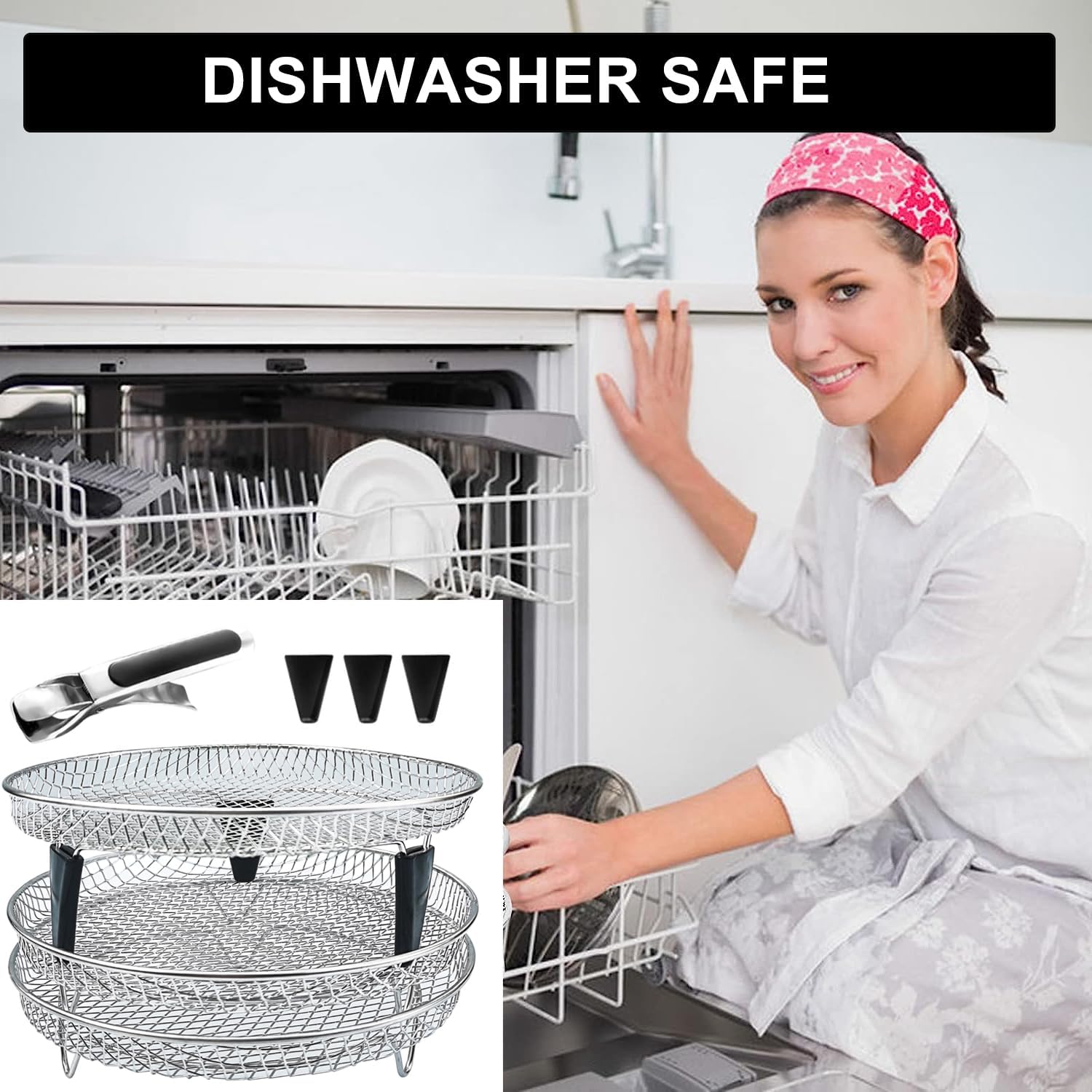 Stainless Steel Air Fryer Dehydrator Racks - Three Stackable Upgrade Rack for Gowise, Phillips, Cozyna, Ninja Airfryer - Round Fit 4.2QT-5.8QT - Oven, Press Cooker