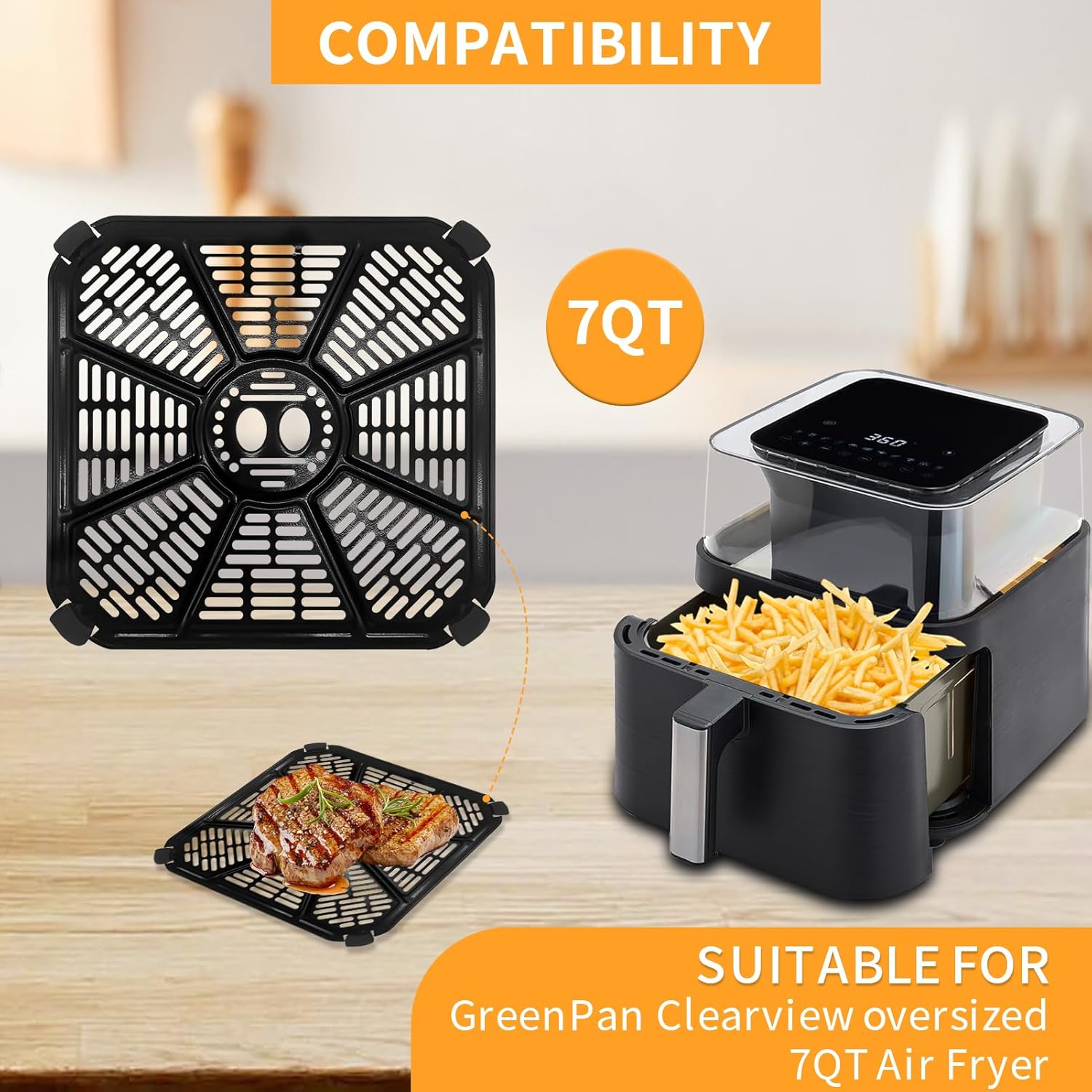 Stainless Steel Air Fryer Grill Pan for Green Pan RICARDO Air Fryer - 9''×9'' Tray Accessories for Crispy Results
