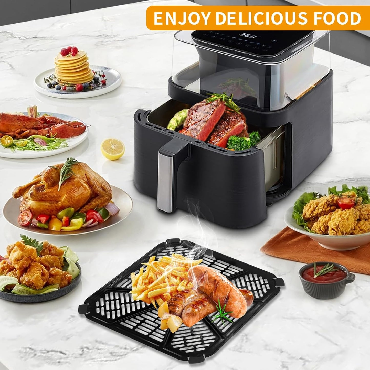 Stainless Steel Air Fryer Grill Pan for Green Pan RICARDO Air Fryer - 9''×9'' Tray Accessories for Crispy Results
