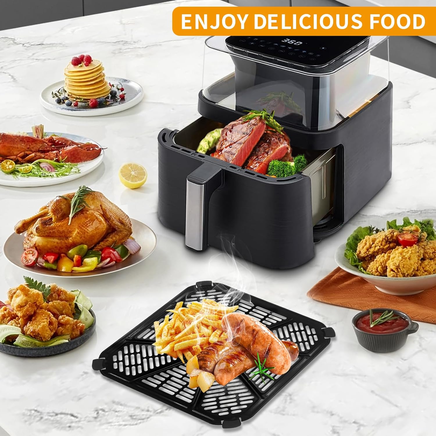 Stainless Steel Air Fryer Grill Pan for Green Pan RICARDO Air Fryer - 9''×9'' Tray Accessories for Crispy Results
