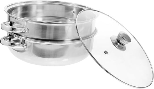 Stainless Steel Amphora Cooking Stock Pot Set for Electric Multi Cooker - Large Steamer Pot with Triple Basket