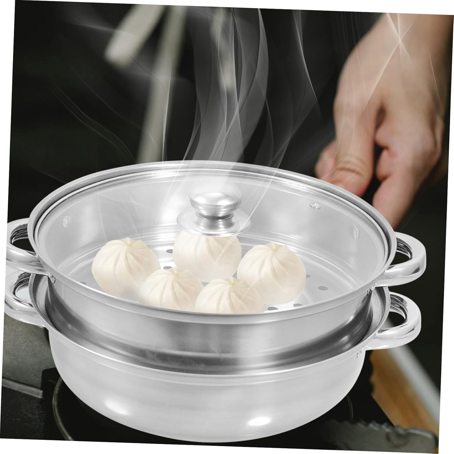 Stainless Steel Amphora Cooking Stock Pot Set for Electric Multi Cooker - Large Steamer Pot with Triple Basket