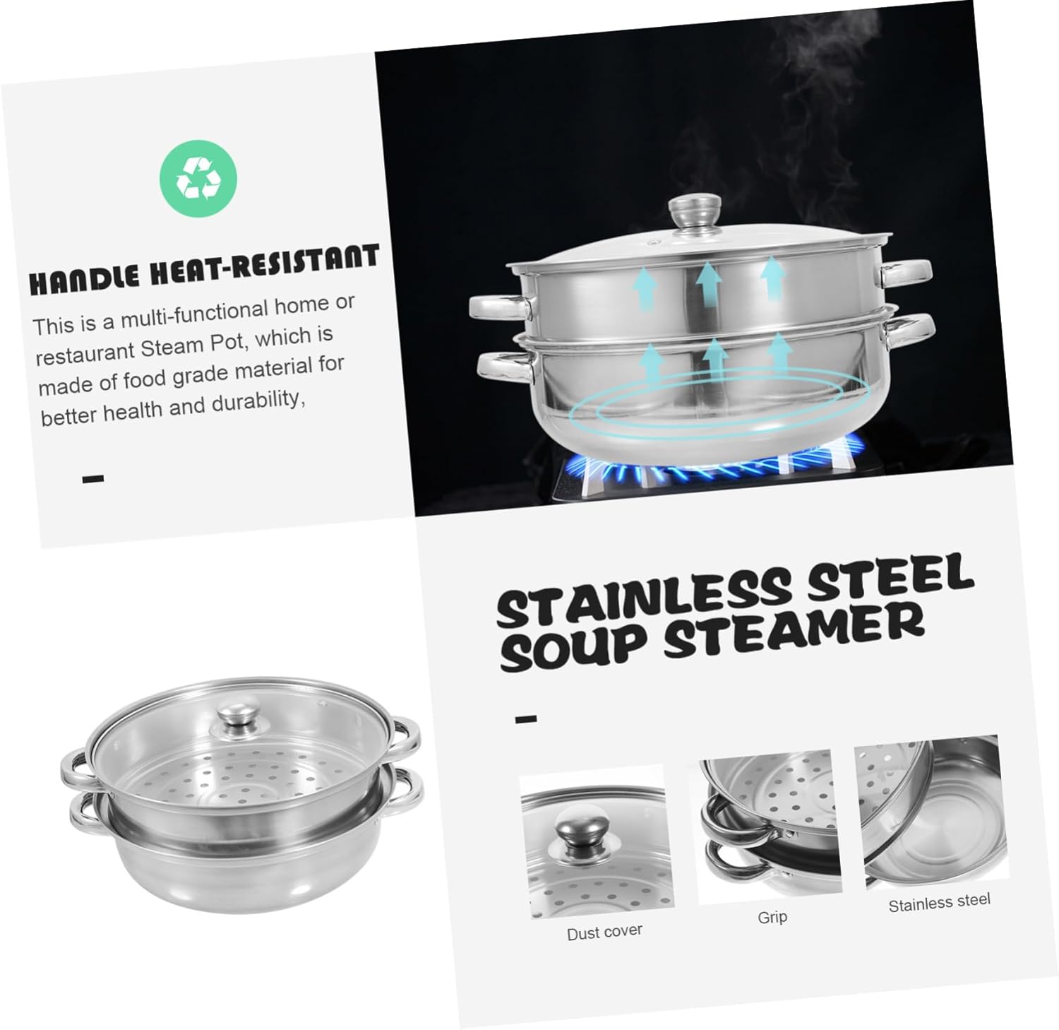 Stainless Steel Amphora Cooking Stock Pot Set for Electric Multi Cooker - Large Steamer Pot with Triple Basket