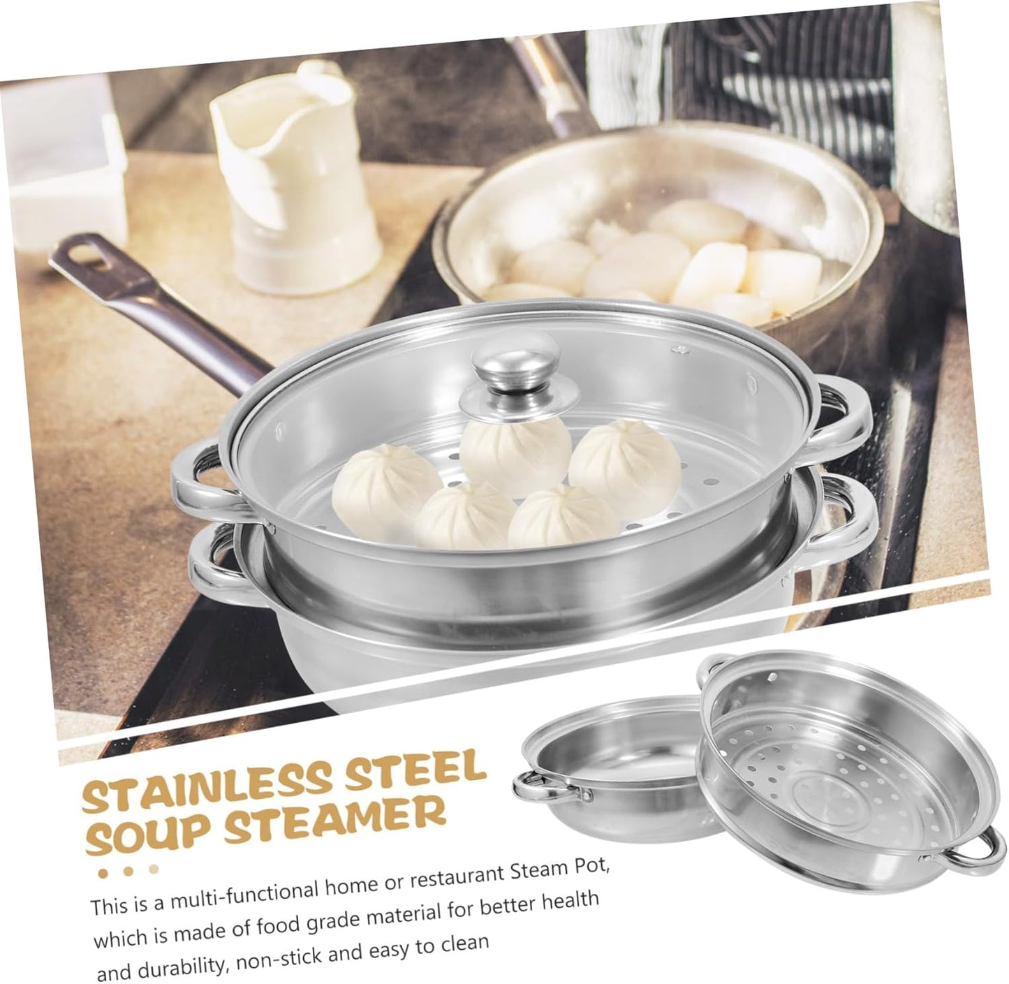 Stainless Steel Amphora Cooking Stock Pot Set for Electric Multi Cooker - Large Steamer Pot with Triple Basket