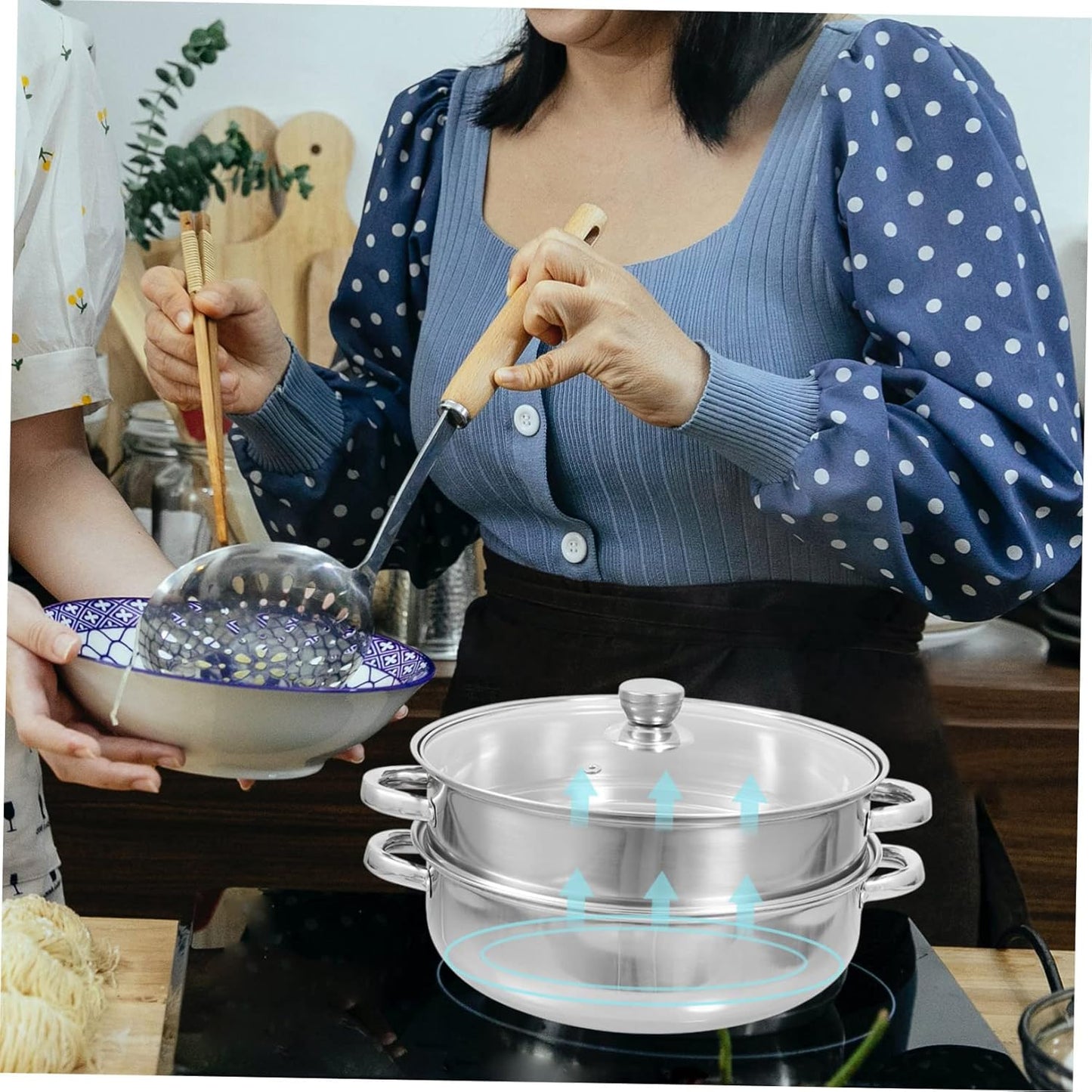 Stainless Steel Amphora Cooking Stock Pot Set for Electric Multi Cooker - Large Steamer Pot with Triple Basket
