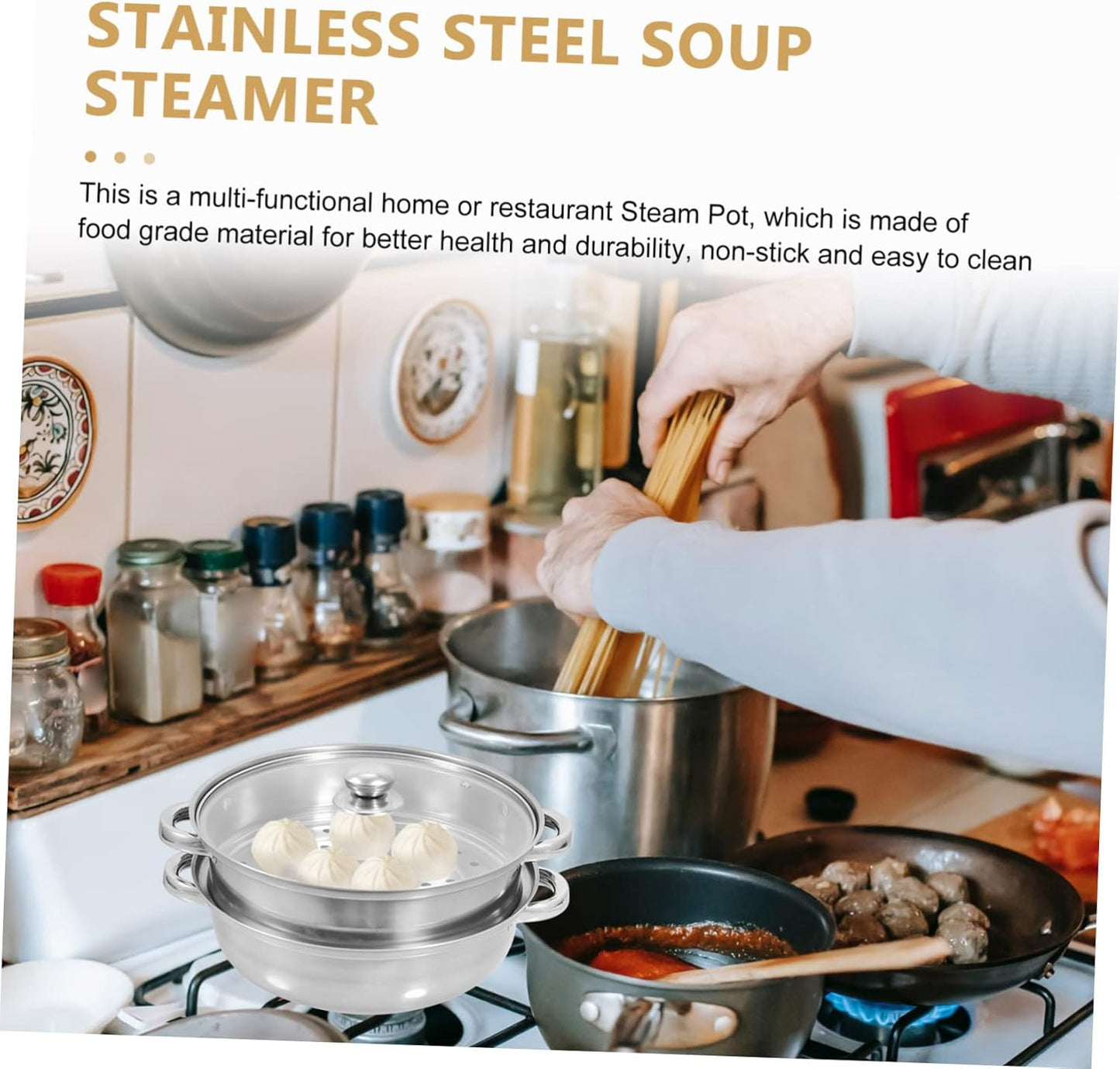 Stainless Steel Amphora Cooking Stock Pot Set for Electric Multi Cooker - Large Steamer Pot with Triple Basket