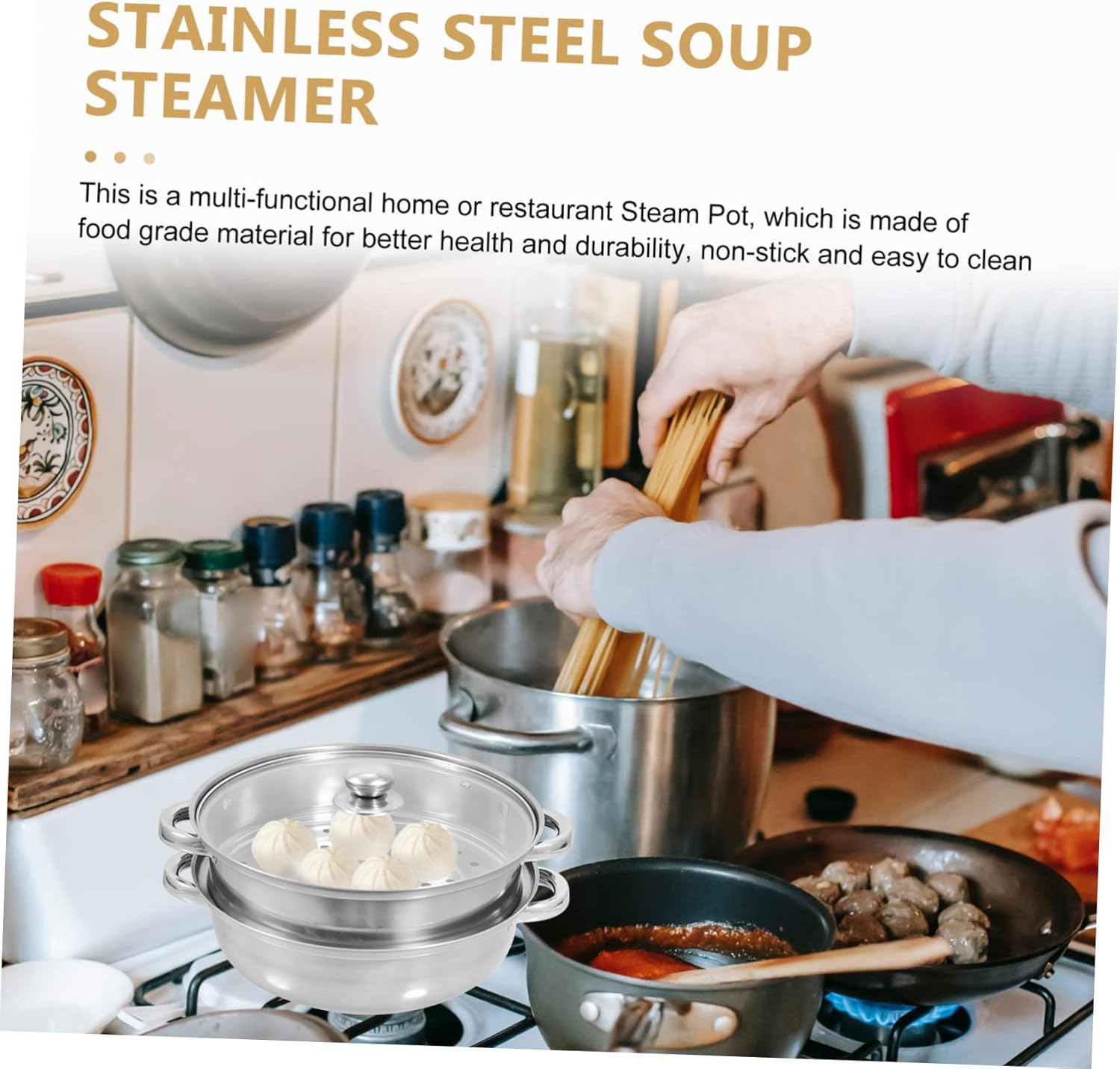 Stainless Steel Amphora Cooking Stock Pot Set for Electric Multi Cooker - Large Steamer Pot with Triple Basket