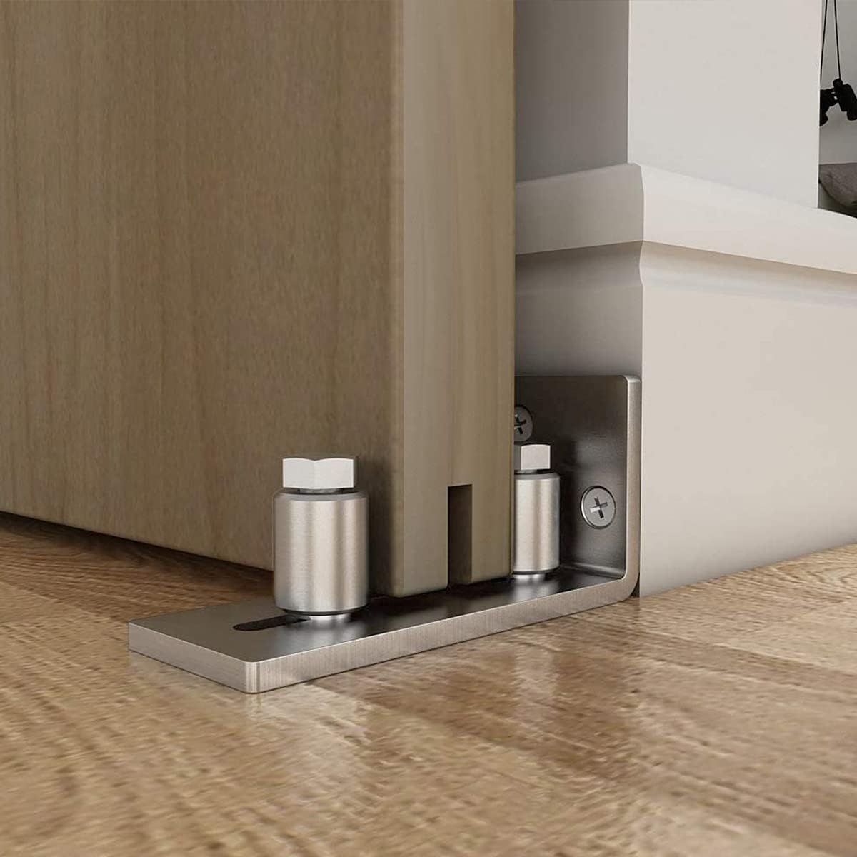 Stainless Steel Barn Door Floor Guide - Adjustable Roller Wall Mounted Mount for Doors Up to 2 1/8 inches Thick - Flush Bottom Design - 1 Pack