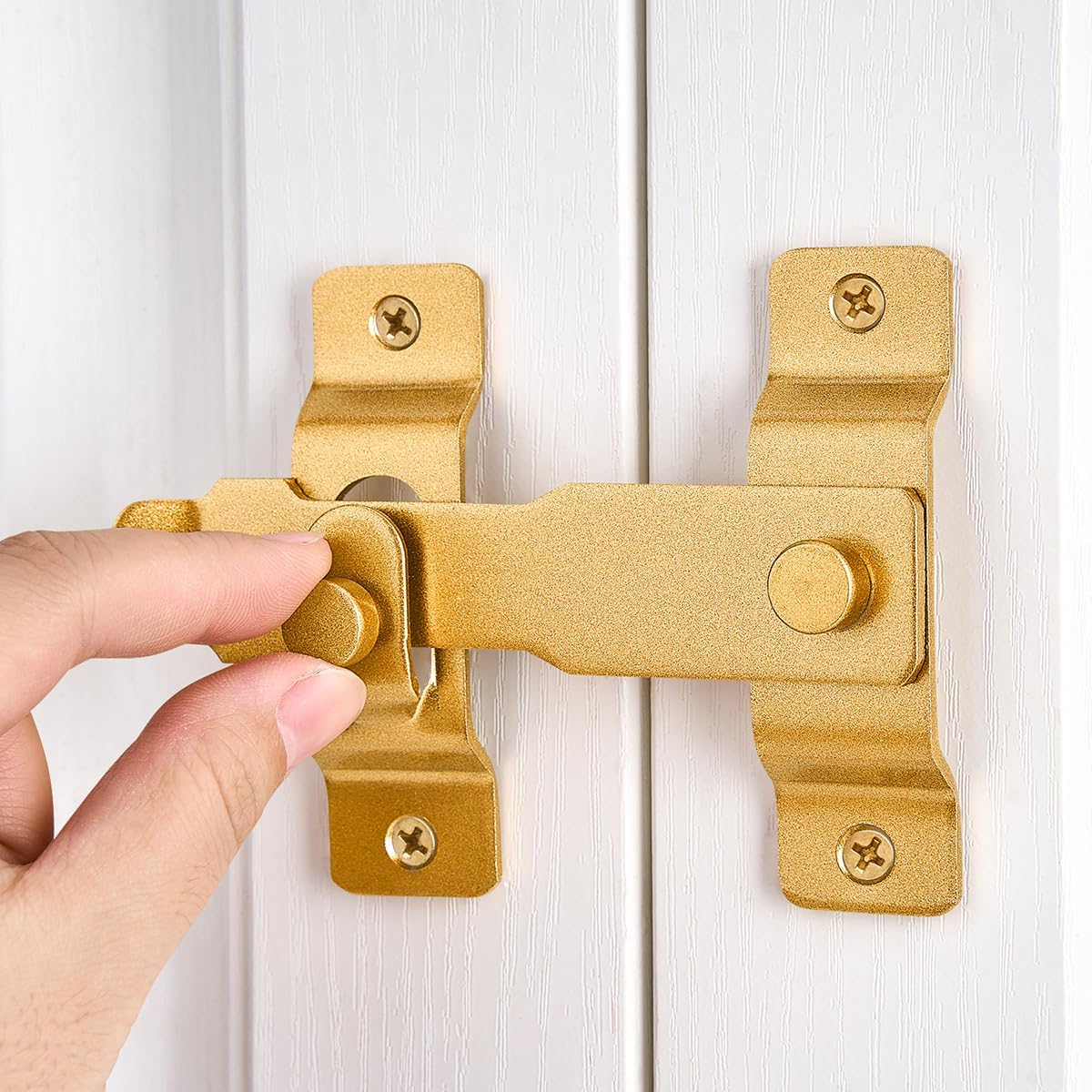 Stainless Steel Barn Door Latch Set for Wine Cabinets, Closets, and Gates - Antique Sliding Lock for Bi-Fold Doors (2 Pack, Big Gold)