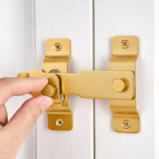 Stainless Steel Barn Door Latch Set for Wine Cabinets, Closets, and Gates - Antique Sliding Lock for Bi-Fold Doors (2 Pack, Big Gold)