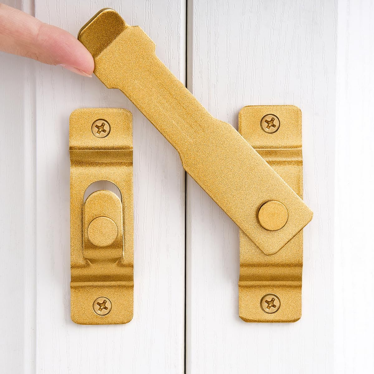 Stainless Steel Barn Door Latch Set for Wine Cabinets, Closets, and Gates - Antique Sliding Lock for Bi-Fold Doors (2 Pack, Big Gold)