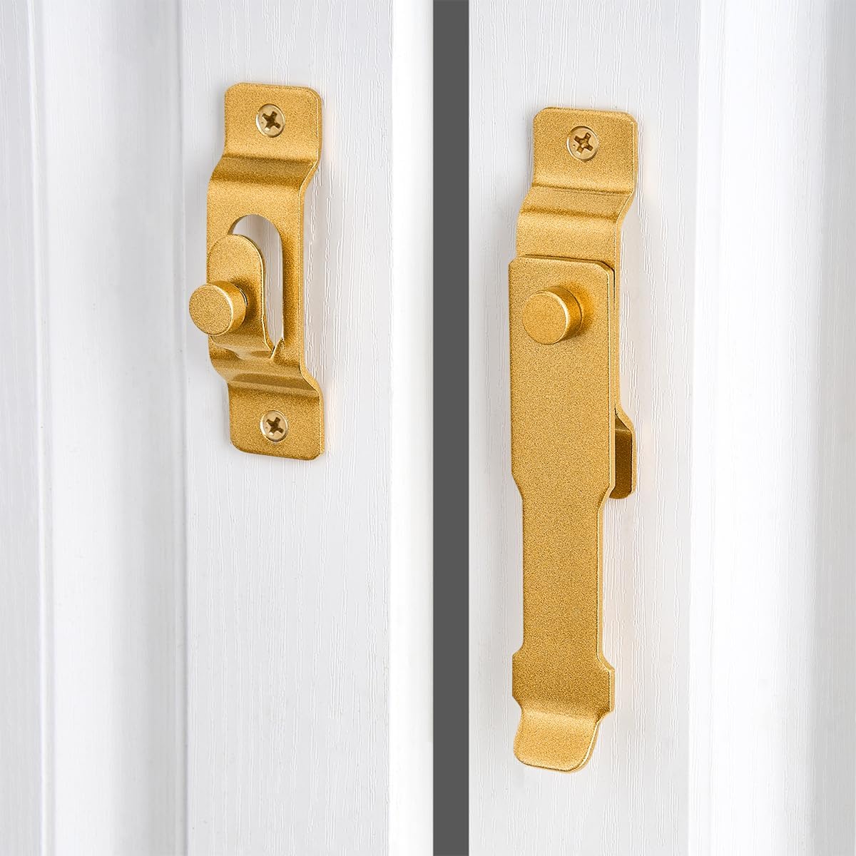 Stainless Steel Barn Door Latch Set for Wine Cabinets, Closets, and Gates - Antique Sliding Lock for Bi-Fold Doors (2 Pack, Big Gold)
