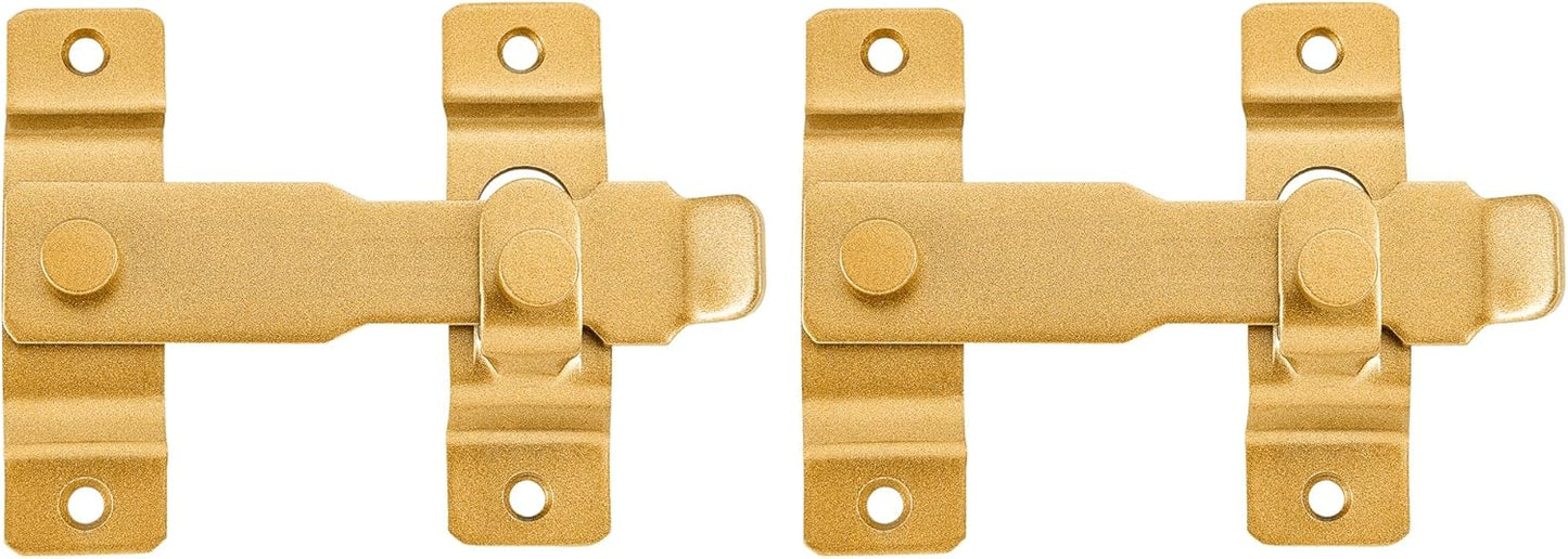 Stainless Steel Barn Door Latch Set for Wine Cabinets, Closets, and Gates - Antique Sliding Lock for Bi-Fold Doors (2 Pack, Big Gold)