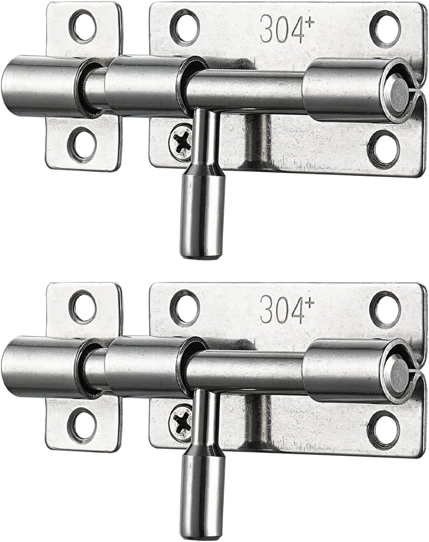 Stainless Steel Barrel Bolt Door Latch, 1.4mm Thick, 3 Inch Silver - Pack of 2