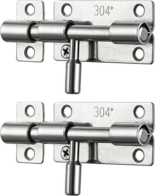 Stainless Steel Barrel Bolt Door Latch, 1.4mm Thick, 3 Inch Silver - Pack of 2