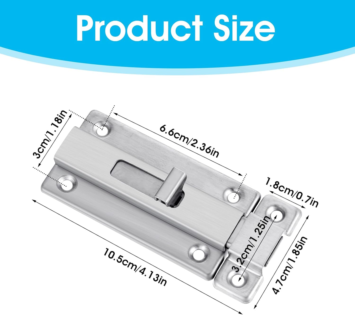 Stainless Steel Bathroom Stall Door Latch Set with Slide Bolt - 4 Inch Lock Hardware for Internal Doors