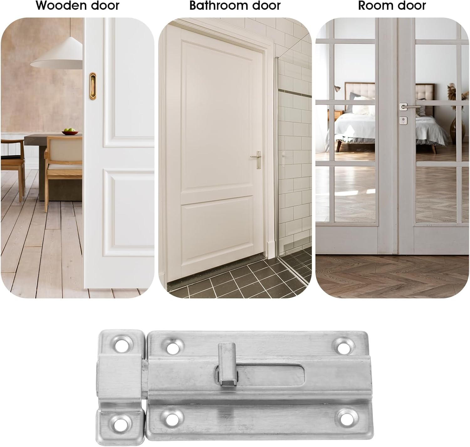 Stainless Steel Bathroom Stall Door Latch Set with Slide Bolt - 4 Inch Lock Hardware for Internal Doors