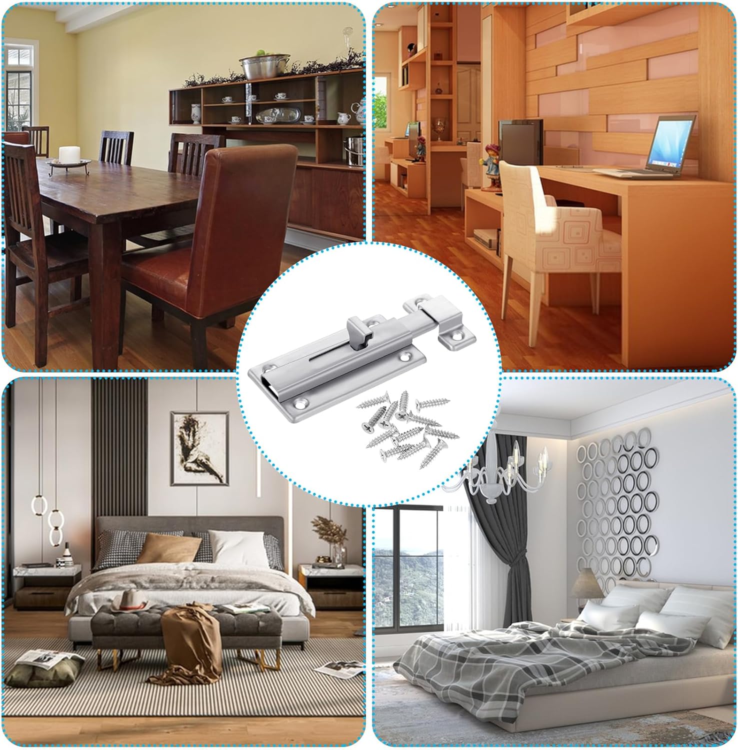 Stainless Steel Bathroom Stall Door Latch Set with Slide Bolt - 4 Inch Lock Hardware for Internal Doors