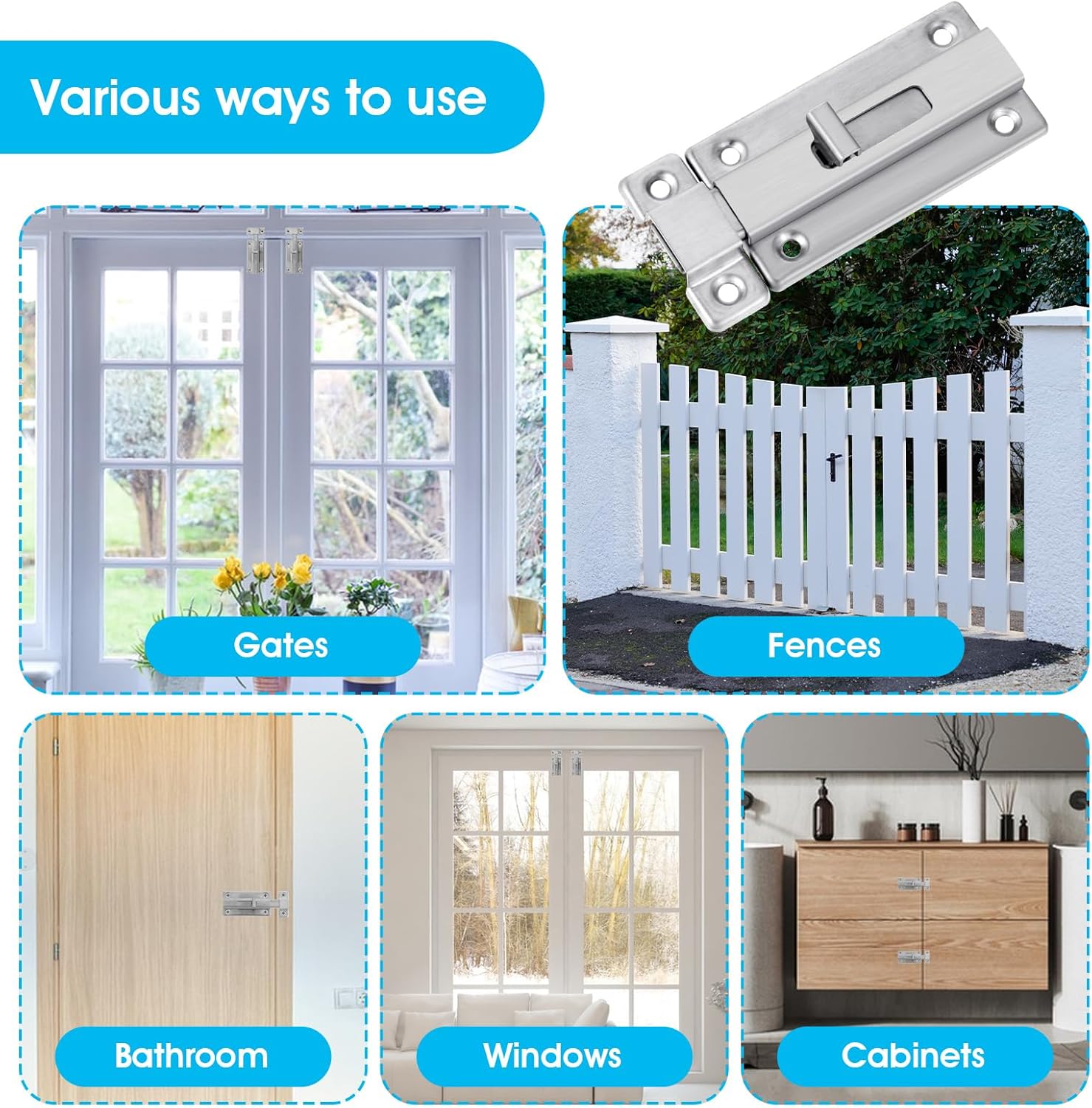 Stainless Steel Bathroom Stall Door Latch Set with Slide Bolt - 4 Inch Lock Hardware for Internal Doors