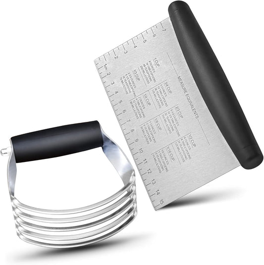 Stainless Steel Bench Scraper & Pastry Blender Cutter Set for Baking - Multipurpose Kitchen Tool for Nut, Pie, and Dough Processing