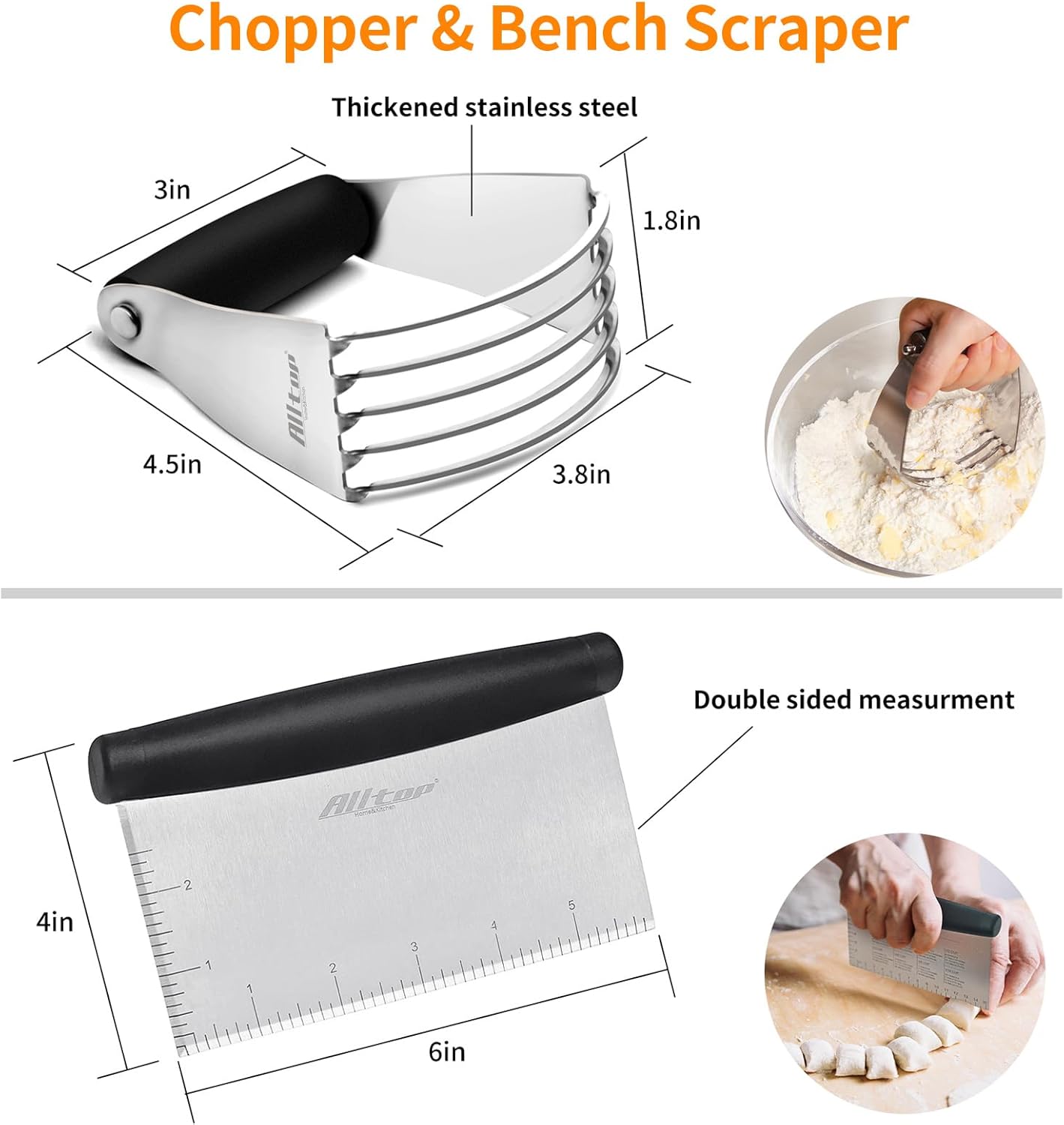Stainless Steel Bench Scraper & Pastry Blender Cutter Set for Baking - Multipurpose Kitchen Tool for Nut, Pie, and Dough Processing