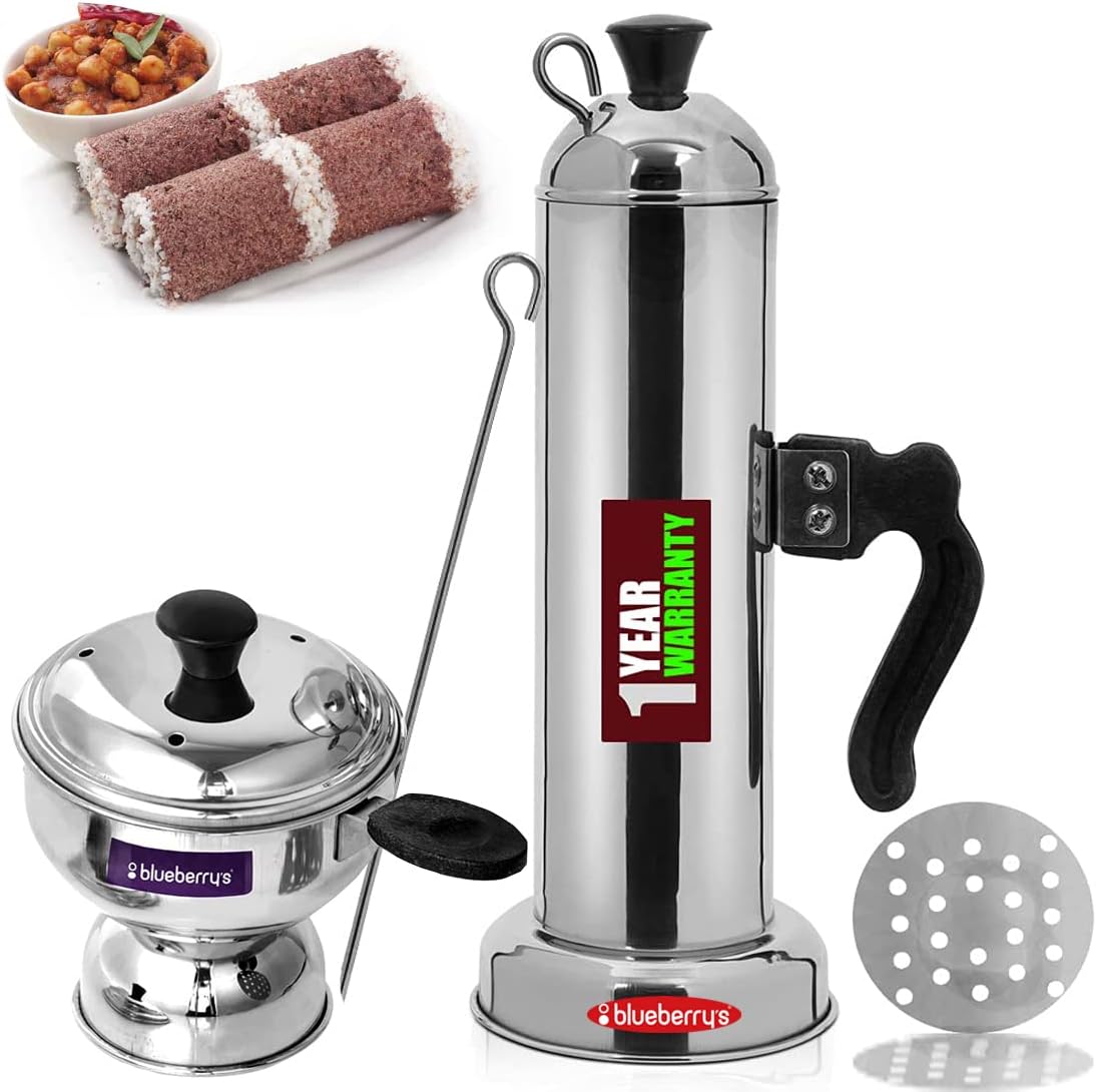 Stainless Steel Blueberry Puttu Maker and Chirattaput Combo for Pressure Cooker - Made in India (2 Set)