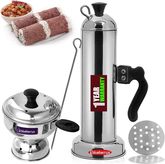 Stainless Steel Blueberry Puttu Maker and Chirattaput Combo for Pressure Cooker - Made in India (2 Set)