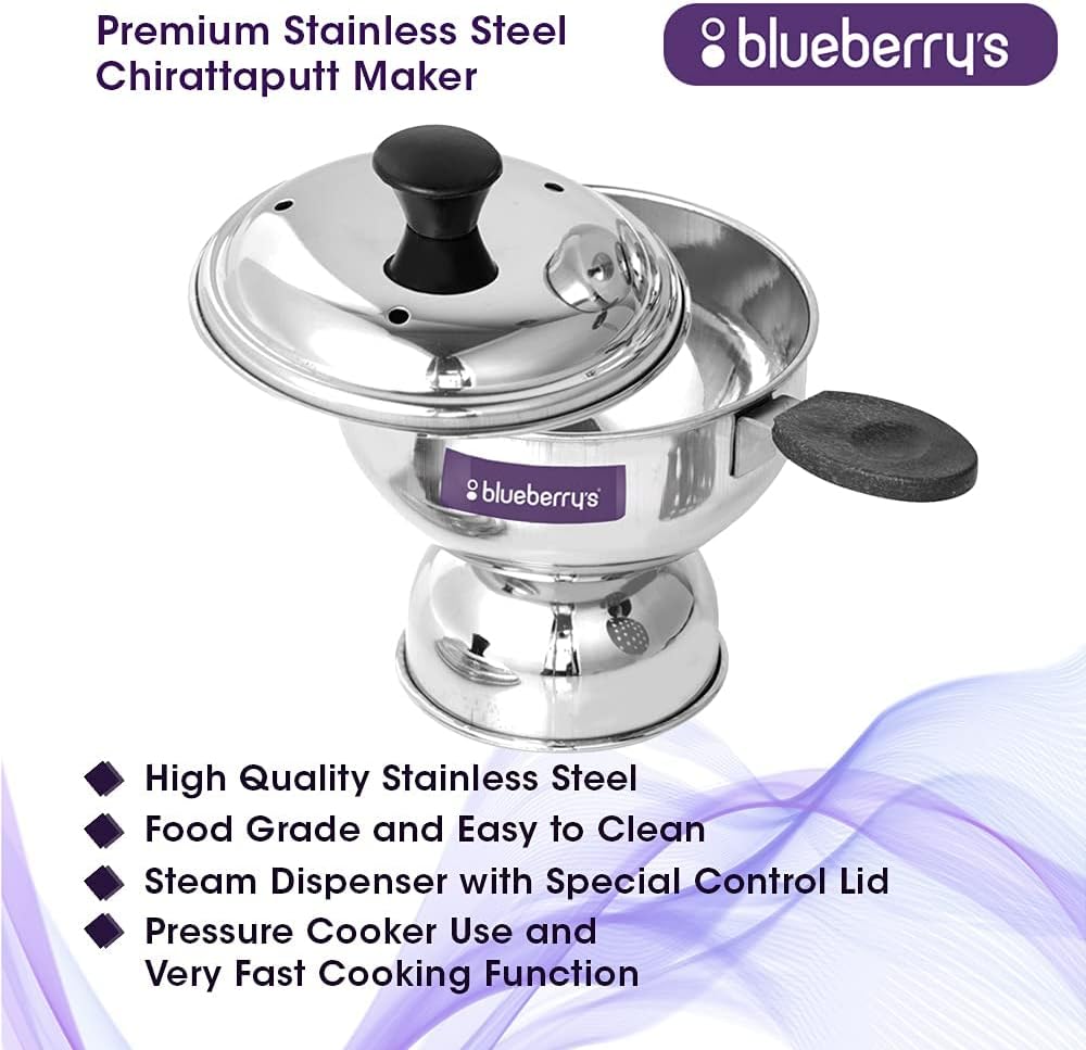 Stainless Steel Blueberry Puttu Maker and Chirattaput Combo for Pressure Cooker - Made in India (2 Set)