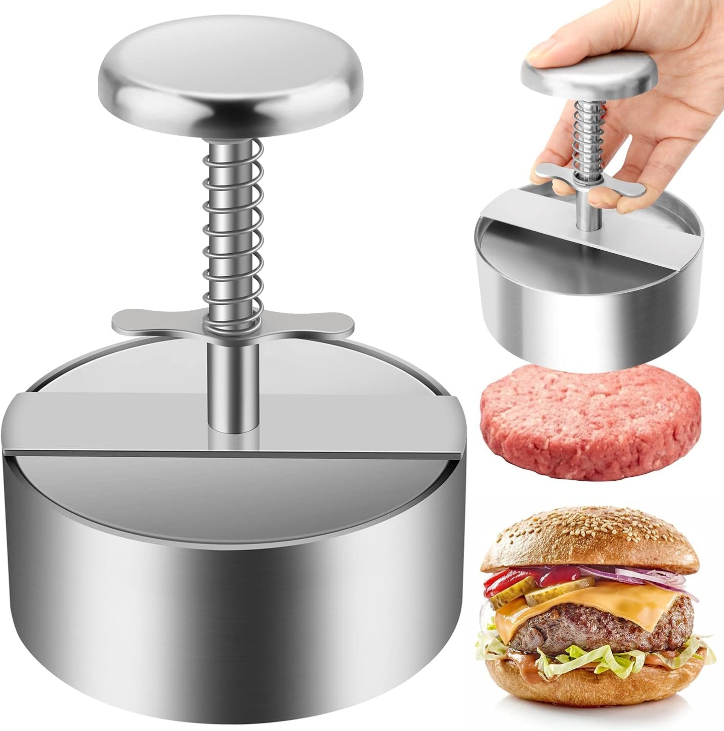Stainless Steel Burger Press with Adjustable Non-Stick Patty Molds for Beef, Vegetables, BBQ Cooking - BPA Free