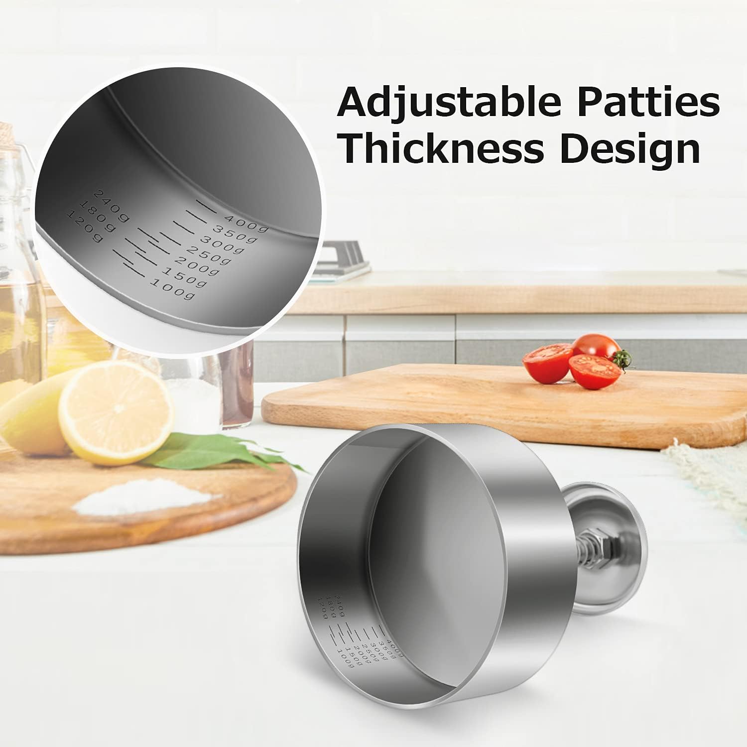 Stainless Steel Burger Press with Adjustable Non-Stick Patty Molds for Beef, Vegetables, BBQ Cooking - BPA Free