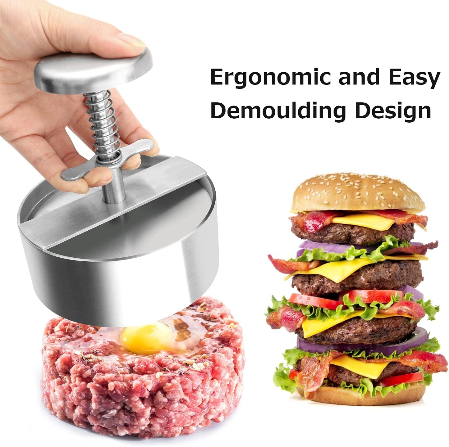 Stainless Steel Burger Press with Adjustable Non-Stick Patty Molds for Beef, Vegetables, BBQ Cooking - BPA Free