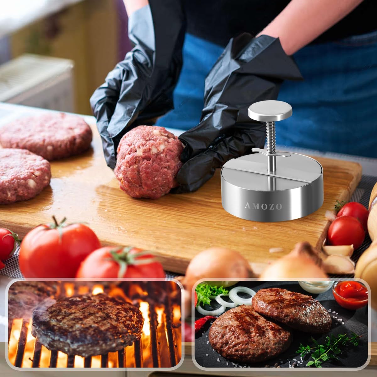 Stainless Steel Burger Press with Patty Maker and Baking Paper - Non-Stick Hamburger Patty Shaper for Burger Lovers (4.5 Inch)
