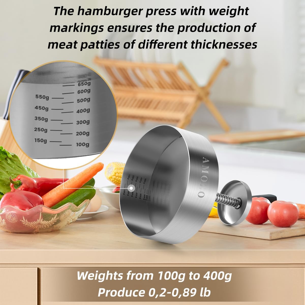 Stainless Steel Burger Press with Patty Maker and Baking Paper - Non-Stick Hamburger Patty Shaper for Burger Lovers (4.5 Inch)