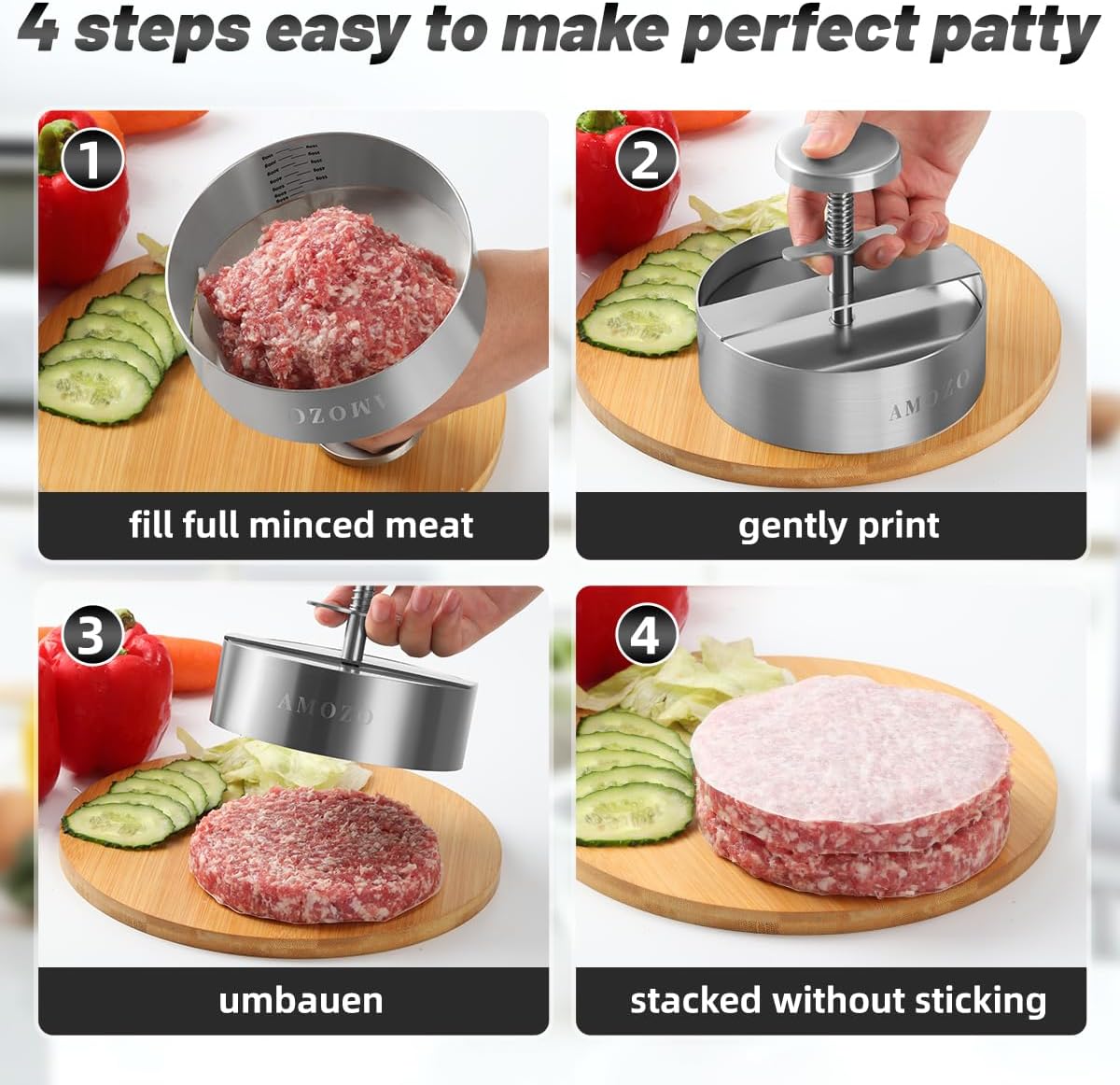 Stainless Steel Burger Press with Patty Maker and Baking Paper - Non-Stick Hamburger Patty Shaper for Burger Lovers (4.5 Inch)