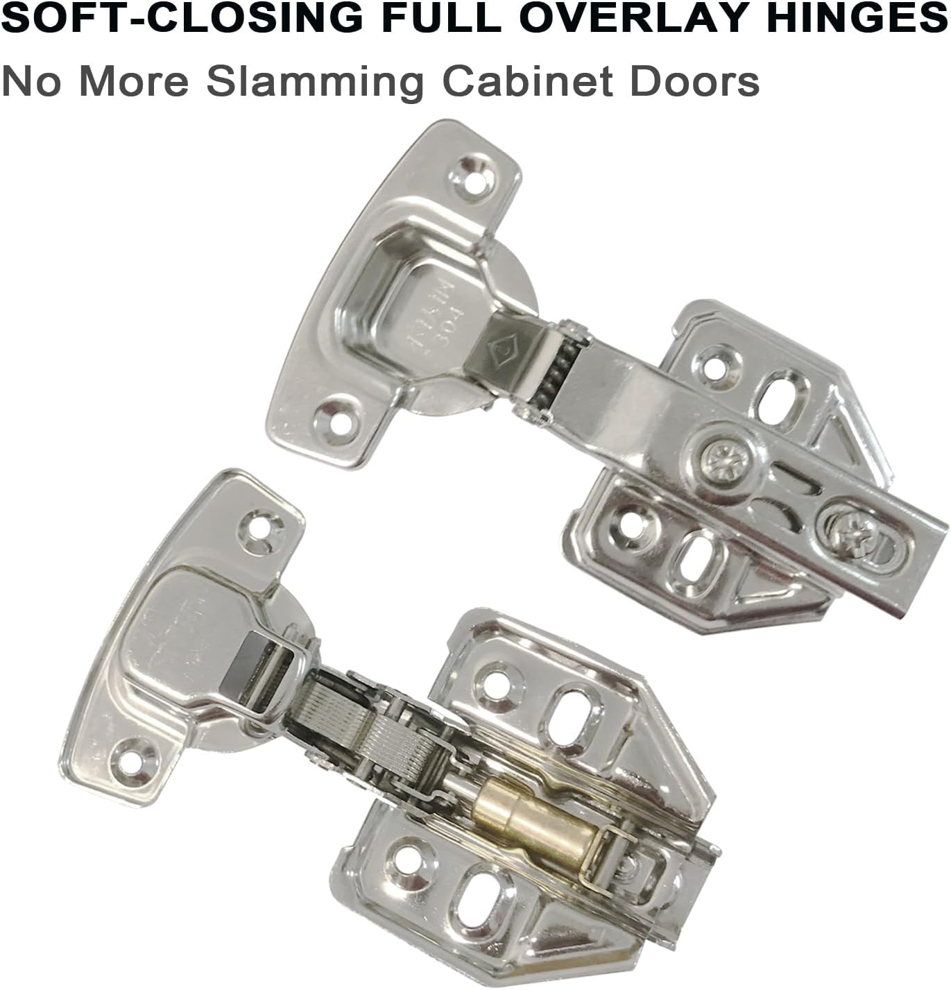 Stainless Steel Cabinet Hinge Repair Kit with Soft Closing Hinges - 4Pack Repair Plates & 2Pack Full Overlay Hinges - Mounting Screws Included