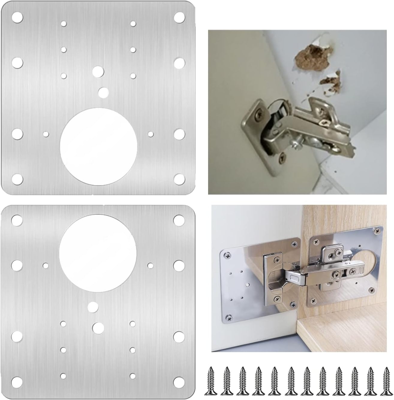 Stainless Steel Cabinet Hinge Repair Plate Bracket Set for Kitchen Cabinet Door Furniture - 2PCS