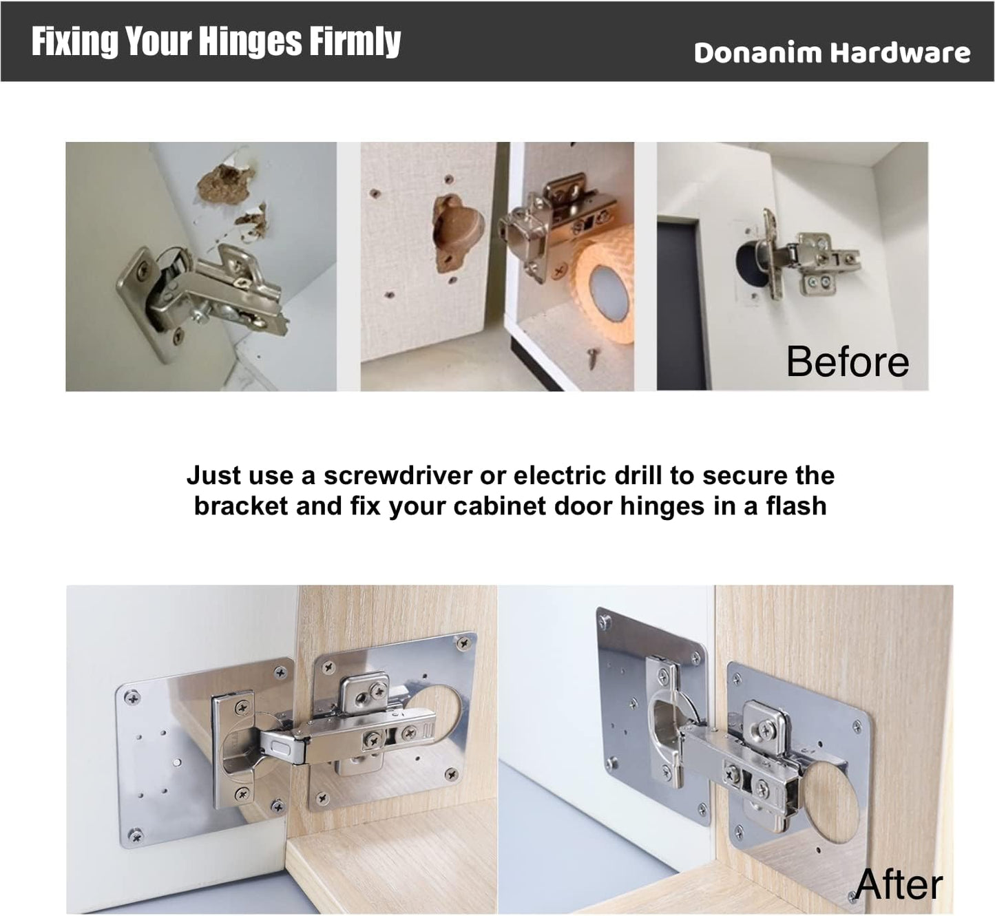 Stainless Steel Cabinet Hinge Repair Plate Bracket Set for Kitchen Cabinet Door Furniture - 2PCS