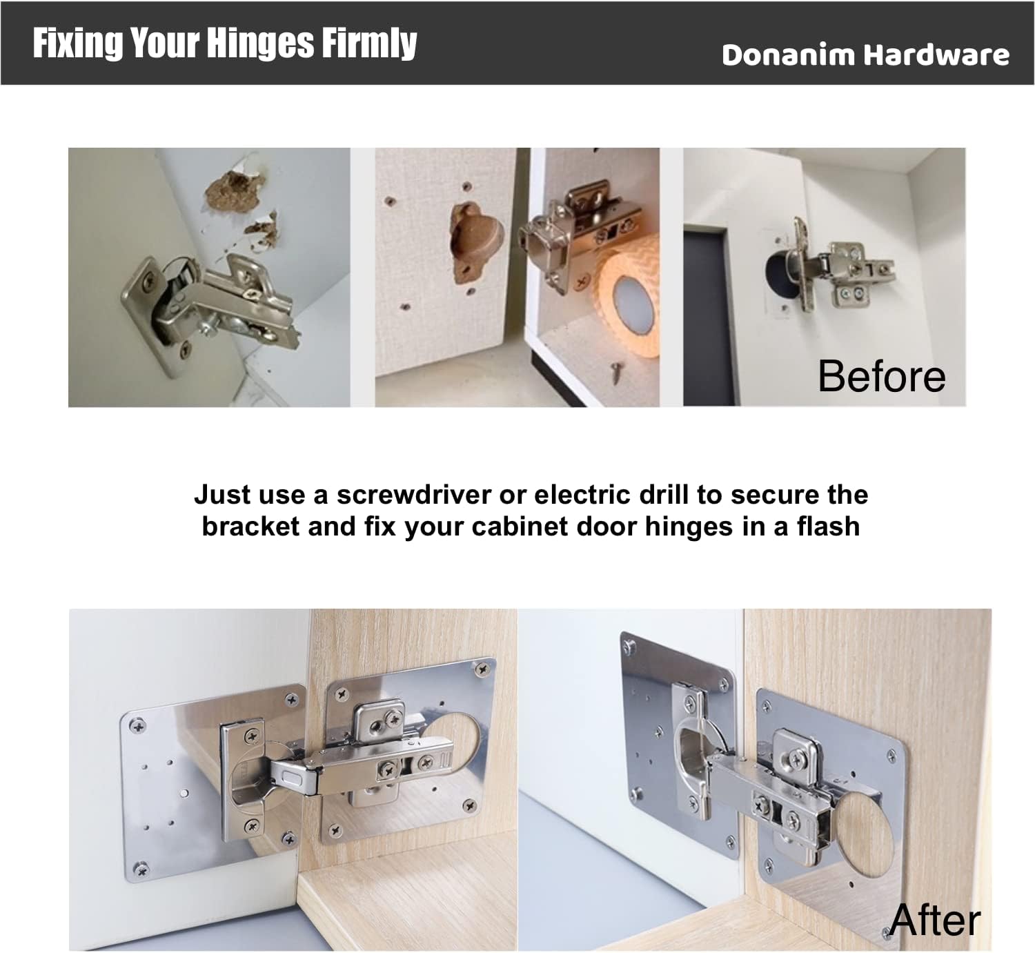 Stainless Steel Cabinet Hinge Repair Plate Bracket Set for Kitchen Cabinet Door Furniture - 2PCS