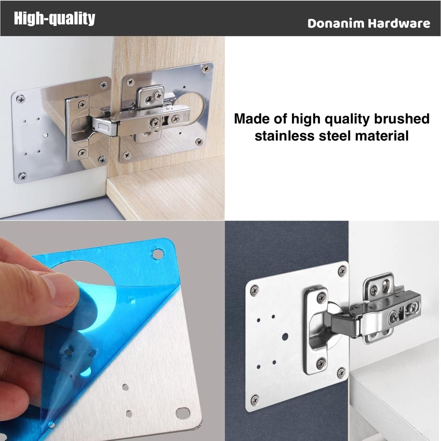 Stainless Steel Cabinet Hinge Repair Plate Bracket Set for Kitchen Cabinet Door Furniture - 2PCS